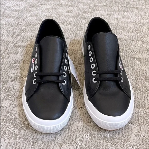 Superga 2750 Women's Black Italian Nappa Leather Sneaker—8 1/2 - Picture 6 of 13